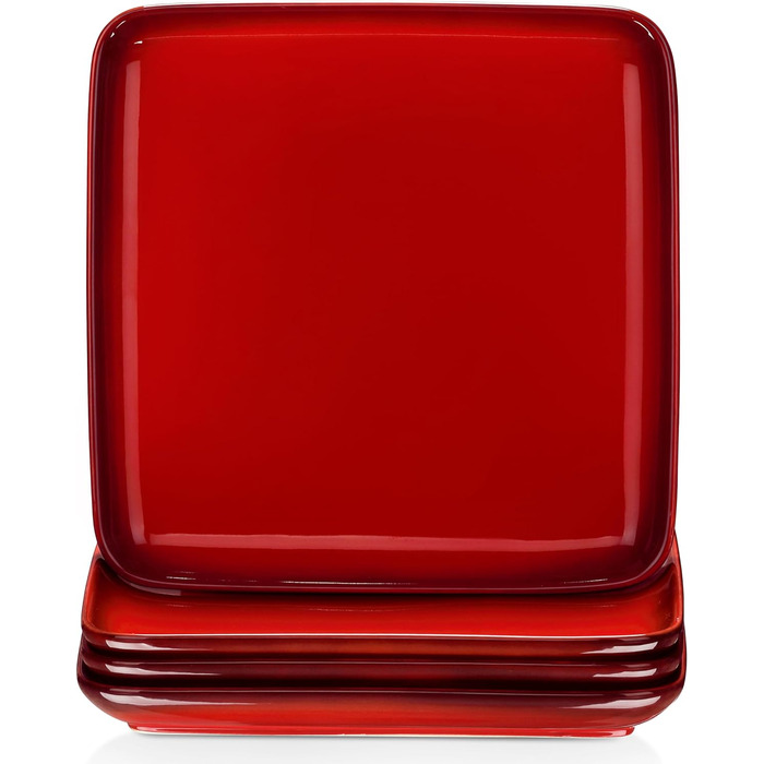 Набір червоних обідніх тарілок з 4 шт. , квадратних, десертних салатних тарілок, 25,4 см, керамічні тарілки, посудомийна машина, духовка та мікрохвильова піч Safe Red/Excursion, Getaway Solids 10 дюймів