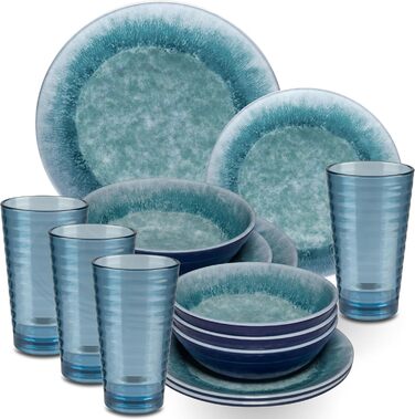 Набір посуду Melamin Adria Blue (16 частин) - посуд для кемпінгу, пікніків та відпочинку на природі