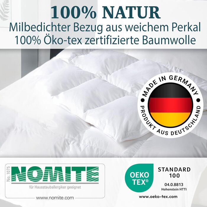 Пухова ковдра 155x220 см - тепла зимова ковдра з пухом та пером - екстра тепла та м'яка - зимова ковдра, яку можна прати та дихаюча - ковдра з сертифікатом Ökotex