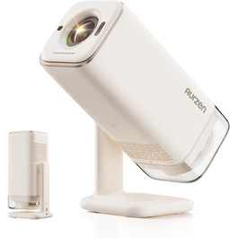 Портативний проєктор Aurzen Boom Air Mini з Google TV та Netflix, 4K, USB-C, Smart, Dolby Audio, WiFi, Bluetooth, автофокус TOF, поворотний штатив, кремово-білий