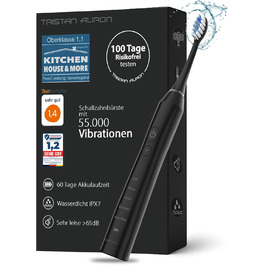 Електрична зубна щітка Tristan Auron – 55 000 вібрацій, 5 режимів, 60 днів роботи від акумулятора, 2 насадки, компактна та тиха (червона)