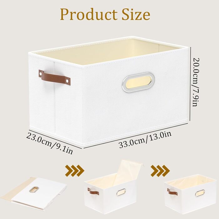 3 Кошики для зберігання з тканини Yawinhe, складані, з ручками, для спальні, білизна, 33x23x20 см, білий/сірий