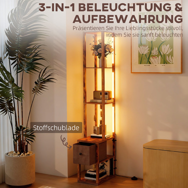 Світлодіодна настільна лампа з полицями, регульована яскравість, вимикач на нозі для спальні, рустикальний коричневий