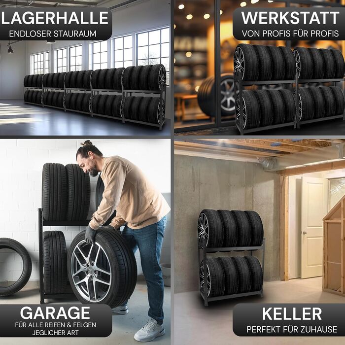 Стійка для шин Premium 8 шин, 100x110x40 см, чорна, 175 кг, для гаража та складу