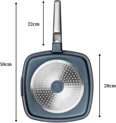 Сковорода-гриль Westinghouse PERFORMANCE SERIES 28 см з нержавіючої сталі, підходить для індукції, грилю та всіх типів плит, з антипригарним покриттям, для духовки та миття в посудомийній машині, алюміній, блакитний