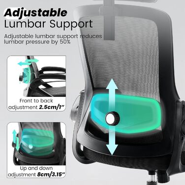 Ергономічне крісло для офісу Fizzin, комп'ютерне крісло з регульованою поперековою підтримкою, дихаюча сітчаста спинка, посилене сидіння, зручне крісло для дому та офісу (Рожевий) (Чорний)