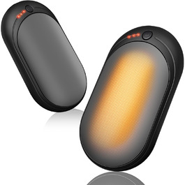 Електричний грієчка для рук, перезарядна, 2 шт. з акумулятором 6000mAh, USB-кабель, 3 режими нагріву, 20 годин тепла, перезарядна кишенькова пічка для активного відпочинку взимку (чорний, сірий)
