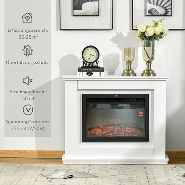 Електричний камін HOMCOM з 3D LED-вогнями, дистанційним керуванням, таймером, МДФ, білий