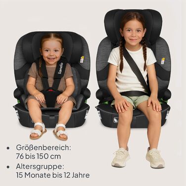 Автокрісло Lionelo Billy i-Size 76-150 см (15 міс - 12 років), ISOFIX, R129, чорно-сіре