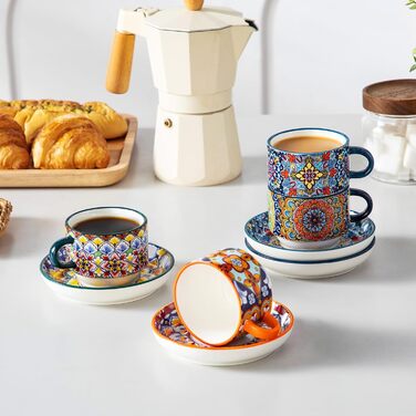 Набір чашок для еспресо Vancasso 4 шт., 150 мл, SIMI, з підставками та стійкою, керамічні, для капучино, еспресо, лате