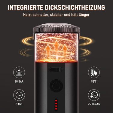 Портативна кавомашина ICARE з акумулятором, 2-в-1 для капсул NS та меленої кави, самонагріваюча, USB-C, індикатор заряду, для кемпінгу, подорожей та в дорогу (Чорний)