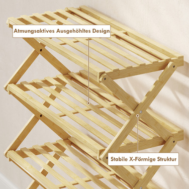 Стеллаж для взуття на 4 яруси, підставка для взуття з бамбука, вміщує до 12 пар взуття, ідеально підходить для передпокою, коридору, розміри 60 x 29 x 67 см, колір: натуральний