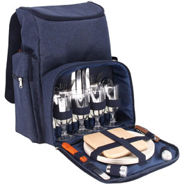 Рюкзак для пікніка Les Jardins, 4-х місний, синій, з термо-відділенням, міцний і легкий, багато кишень, 29x15x44 см