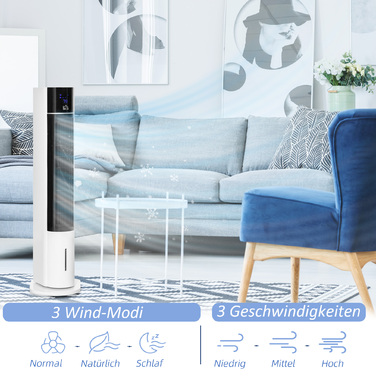 Колонний вентилятор з можливістю повороту на 52 градуси, тиха робота, 3 режими роботи та 3 швидкості