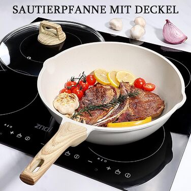 Сковорода з високим бортиком GiPP, 30 см, керамічне антипригарне покриття, з кришкою, 4.3 л, для всіх типів плит, біла