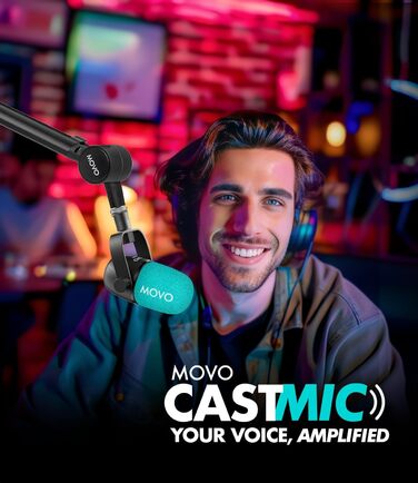 Динамічний XLR-подкаст-мікрофон Movo CastMic для ПК, геймінгу, стрімінгу, YouTube та музикантів, кардіоїдний мікрофон для контент-мейкерів