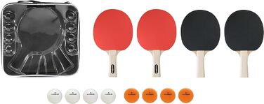 Набір для настільного тенісу HUDORA Friends - високоякісний набір біт для настільного тенісу з 4 ракетками та 8 м'ячами - набір біт для пінг-понгу з сумкою для зберігання - ракетка для настільного тенісу для 4 гравців