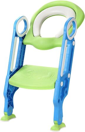 Унітаз дитячий зі сходинкою, сидіння для унітазу для привчання до горщика, м'яке, складане, для V-, U- або O-подібних унітазів (блакитно-зелений)