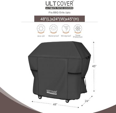 Водонепроникний чохол для газового гриля 48'' ULTCOVER, для 2-3 пальників, універсальний, чорний, підходить для Weber, Nexgrill, Char-Broil, Brinkmann