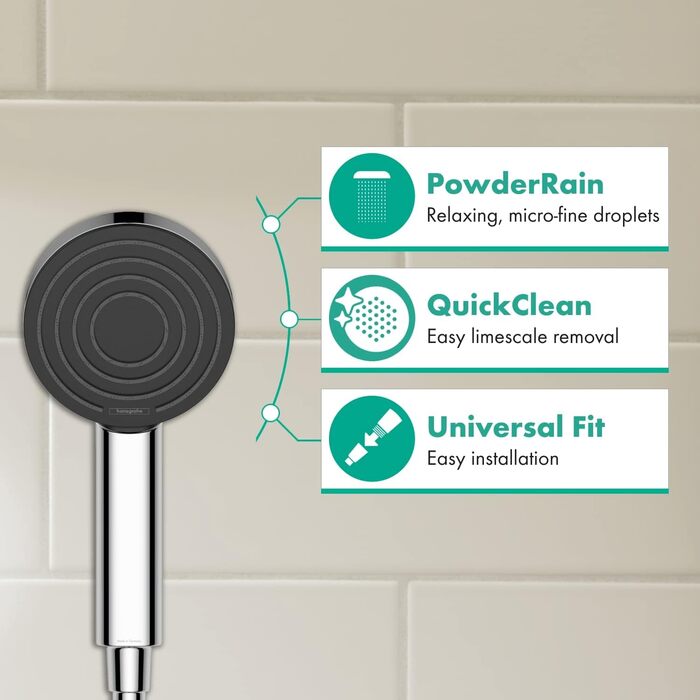 Душова лійка Hansgrohe Pulsify Select S EcoSmart з 3 режимами, 6.9 л/хв, Antikalk, 105 мм (Хром, 1 режим PowderRain)