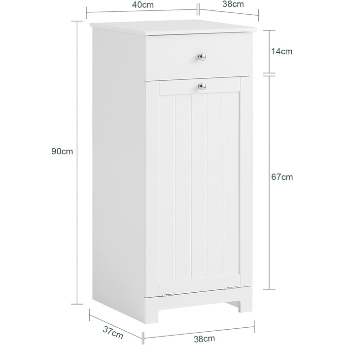 Шафа для білизни SoBuy BZR21-W з розкладним мішком для білизни, ящики, кошик для білизни, меблі для ванної кімнати, біла, 40x90x38см