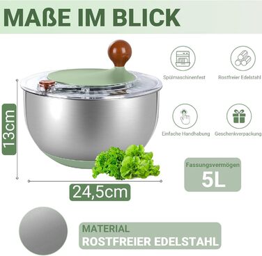 Салатниця-швидкоосушувач, 5 літрів, пластик, BPA-free