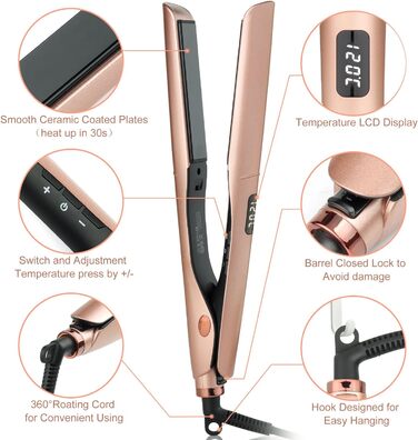 Випрямляч для завивки та випрямлення волосся 2 в 1 SWORCHI Hair Straightener Плойка Керамічний праску для волосся на довге коротке волосся, дорожній випрямляч з РК-дисплеєм, регульована температура 120C-230C рожевий