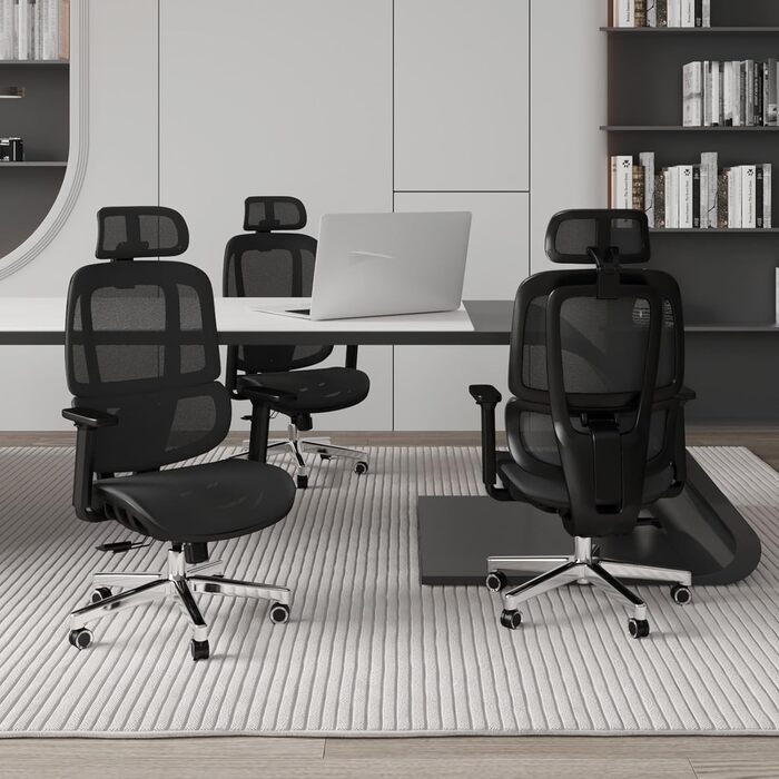 Ергономічне офісне крісло JOYFLY, стілець з регульованим сидінням і підголівником, комп'ютерне крісло Стілець для ПК з 4D підлокітником, дихаюче сітчасте офісне крісло 200 кг для дорослих, обертове крісло (чорний)