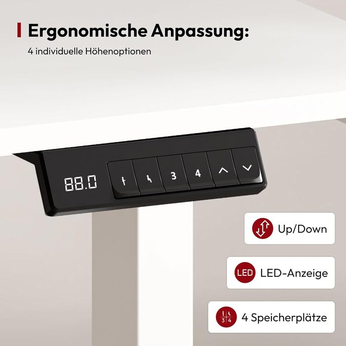 Регульований стіл Sanodesk 160x70 см – електричний підйомний стіл для роботи, білий. Макс. навантаження 90 кг