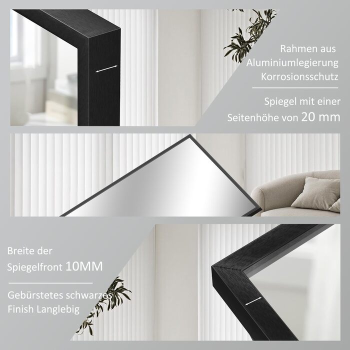 Дзеркало для ванної кімнати Spiegel Schwarz 40x60 см з металевим каркасом, прямокутне, для ванної, вітальні, спальні, гостьової кімнати