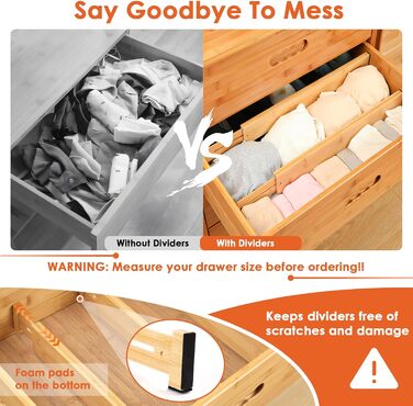 Органайзери для шухляд MUUKAIII: набір 6 шт. з бамбука, регульовані (43-56 см), для кухні та шафи - білий (натуральний)