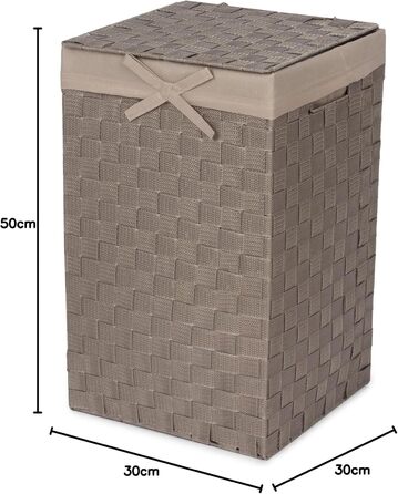 Кошик для білизни RAN6891 Stan з кришкою, ручками, плетіння, металевий каркас, знімний вкладиш з льону, 30 x 30 x 50 см, Бежевий, Коричневий