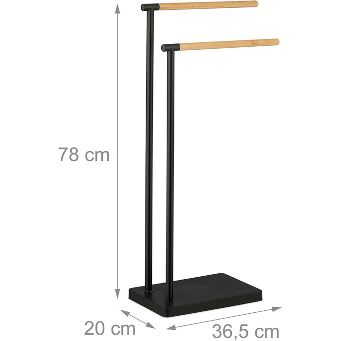 Рушникосушка стояча, 2 шт. анги, для рук і банних рушників, нержавіюча сталь, бамбук, чорний