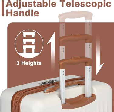 KONO Чемодан ручної поклажі на коліщатках, розширюваний, 55x39x20 см, з жорстким корпусом, 37 л, з TSA-замком, колір бежево-коричневий, розмір L (65 см)