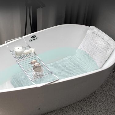 Килимок для ванни на все тіло з подушкою, 3D Air Mesh Spa Bath Pillow Mattress, стьобане повітряне ліжко для ванни з нековзними присосками, аксесуари для ванної кімнати підтримують шию, спину та ноги (125x36 см)