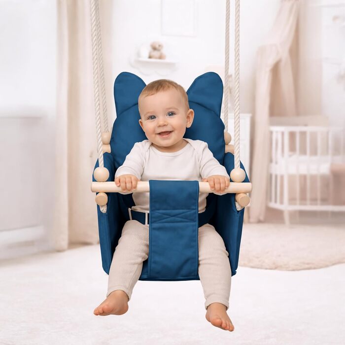 Дитяча гойдалка-колиска MAMOI з ременем безпеки, регульована висота 150-190 см, блакитна. Гойдалка для дому, міцна конструкція, м'яке сидіння, легкий монтаж