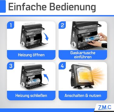 Мобільний газовий нагрівач та плита 2-в-1 Z.M.C. для кемпінгу, тераси, саду та балкону. Керамічний нагрівник 1,7 кВт з Piezo-запалюванням