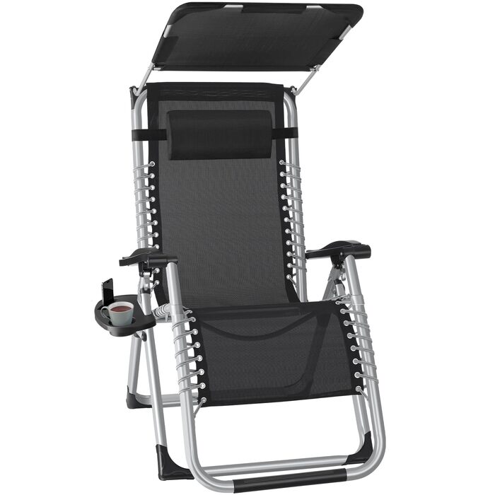 Тектейк® Розкладна сонцеліжко, шезлонг для саду з сонцезахисним дахом, вуличній крісло для балкону або саду, лежак з додатковою товстою подушкою, розслаблююче крісло, витримує до 200 кг - (2 шт. з сонцезахисним дахом, світло-сірий)