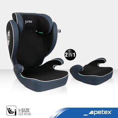 Автокрісло PETEX з ISOFIX - стандарт i-Size згідно ECE R129 для дітей зростом приблизно 100-150 см, регульоване по висоті дитяче автокрісло в (синє, базове)