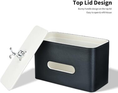 Скляниця для серветок GORESE з підносом, шкіряна, для офісу, дому, авто, ванної кімнати. Білий/Чорний колір