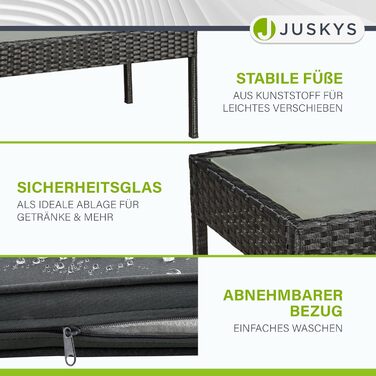 Набір садово-балкових меблів Juskys Trinidad: садова група з столом, софою та 2 стільцями (на 4 особи), сірі подушки