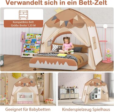 Дитяче намет-ліжко DREAMADE 2 в 1 з гірляндою та прапором, ігровий намет для дитячої кімнати, ігровий будиночок для дітей від 3 років (колір кавовий)