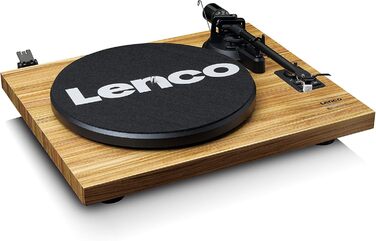 Програвач вінілу Lenco LS-500 Hi-Fi з Bluetooth, зовнішні колонки 2x30 Вт, ремінний привід, автозупинка, вбудований передпідсилювач, корпус із МДФ, дуб