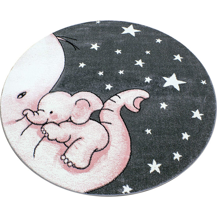Дитячий килимок з малюнком милого слона, круглий килимок, що не вимагає особливого догляду, Килимки для дитячої, дитячої або ігрової кімнат, Розмір Колір сіро-рожевий (200 х 290 см, рожевий)