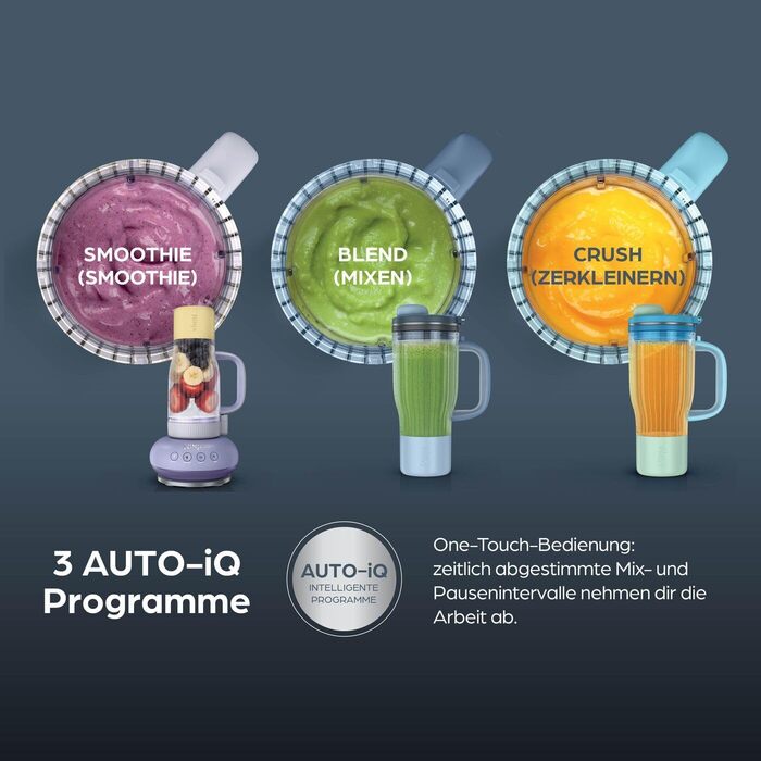 Блендер Ninja BlendBoss DB351EUBL з портативним стаканом: 3 автоматичні режими, блакитно-ягідний колір