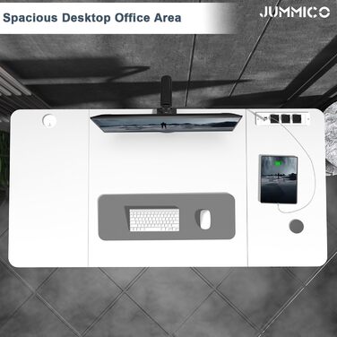 Електричний стіл JUMMICO з регулюванням висоти, бездрожною зарядкою та євро-розеткою USB, 160x80 см (білий)