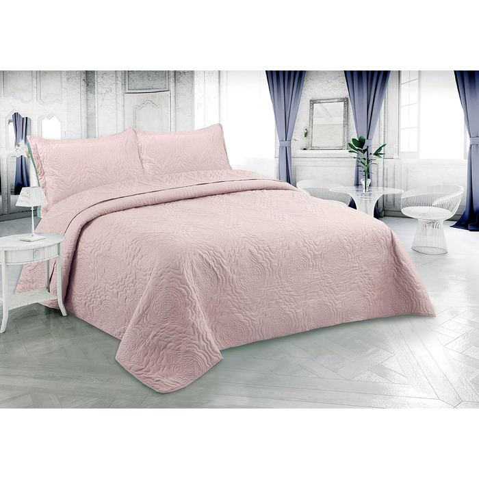 Покривало/покривало Marina Decoration Pinsonic, набір із 3 предметів, з 2 стьобаними наволочками, однотонний, для ліжок -розміру (рожевий, queen)