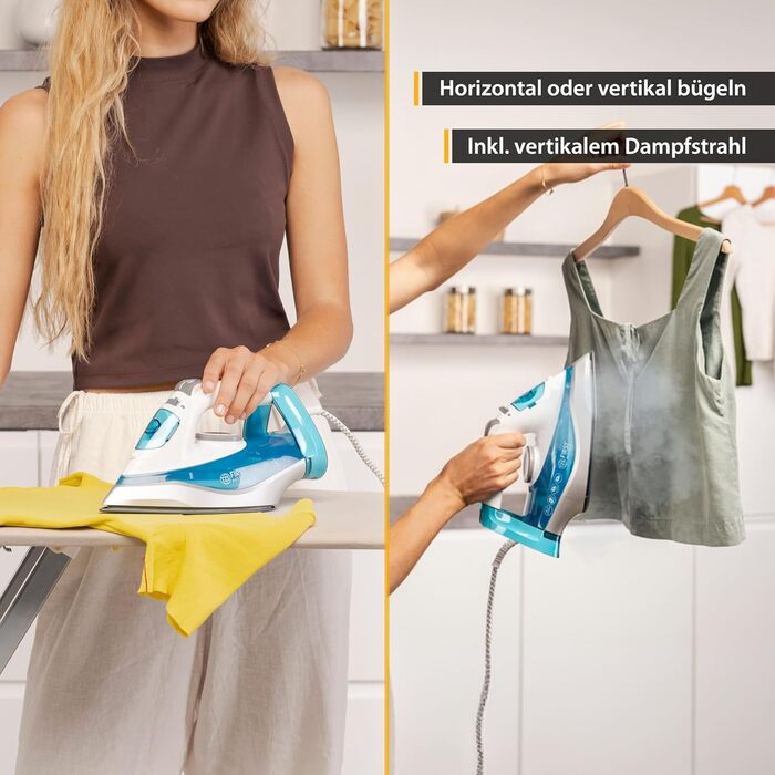 Пароочисник TZS First Austria I 2290-2720W | Керамічна підошва, Самоочищення, Вертикальна пара, Anti-Kalk, Сухе прасування, 0,3л резервуар, 1,2 кг, Чорний/Білий