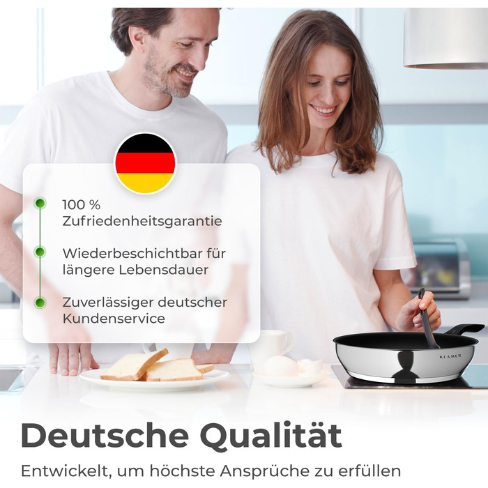 Сковорода-гриль KLAMER Induktion 28 см з нержавіючої сталі для стейків та тушкування
