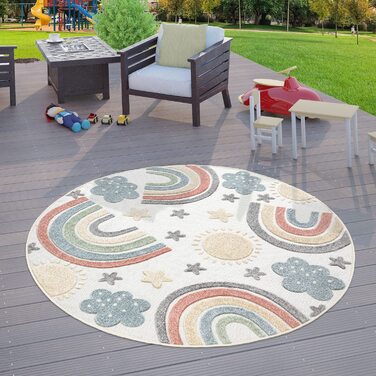 ТТ домашній дитячий вуличний килим для дитячої кімнати дитячий ігровий килимок Райдужний дизайн крем, Розмір Ø 160 см круглий